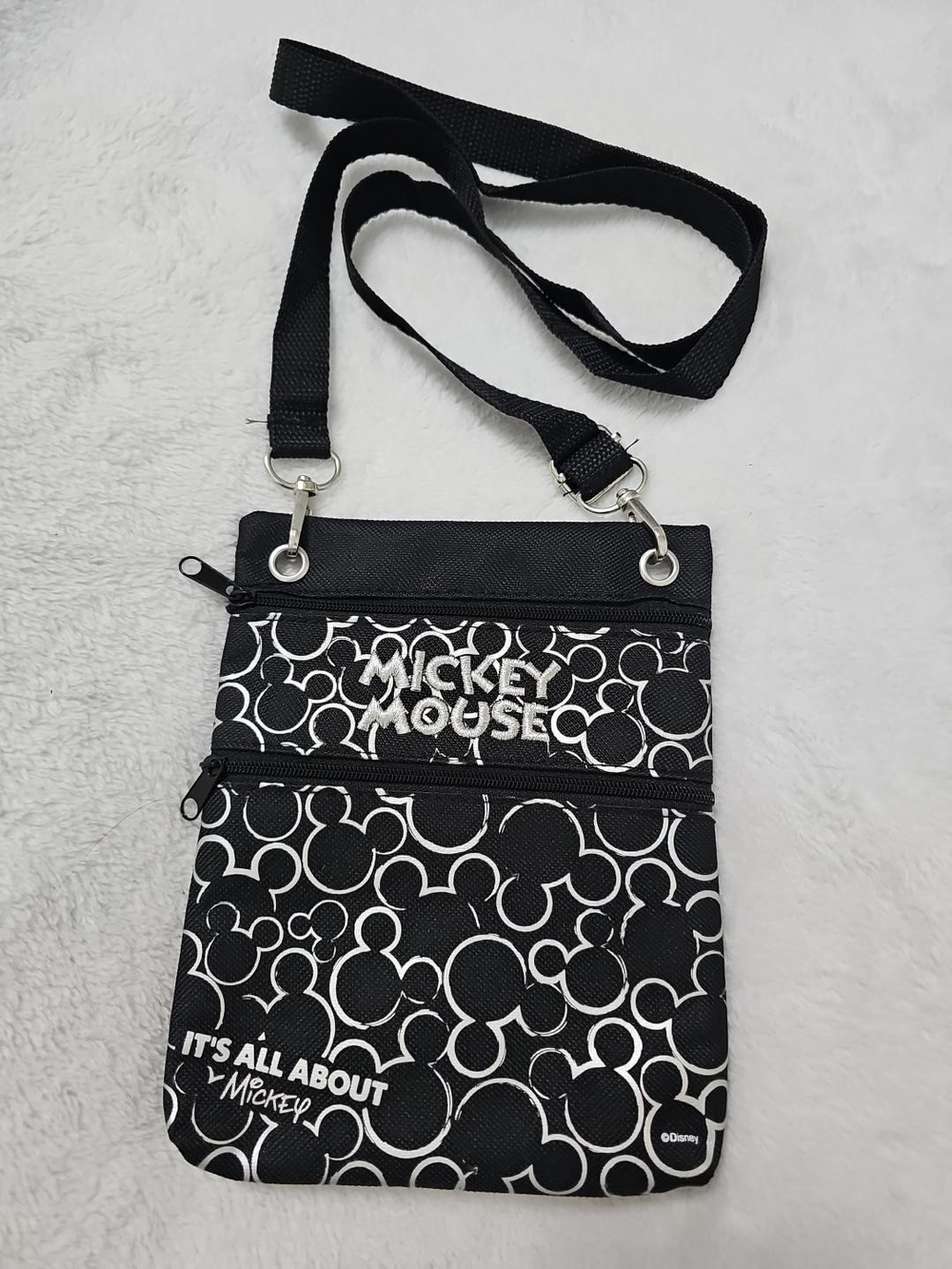 Disney Mickey Mouse Travel Crossbody Passport Bag Black 2 Zip Pouch